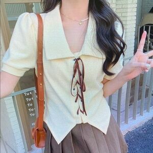 Cream Short Sleeve Women's Top